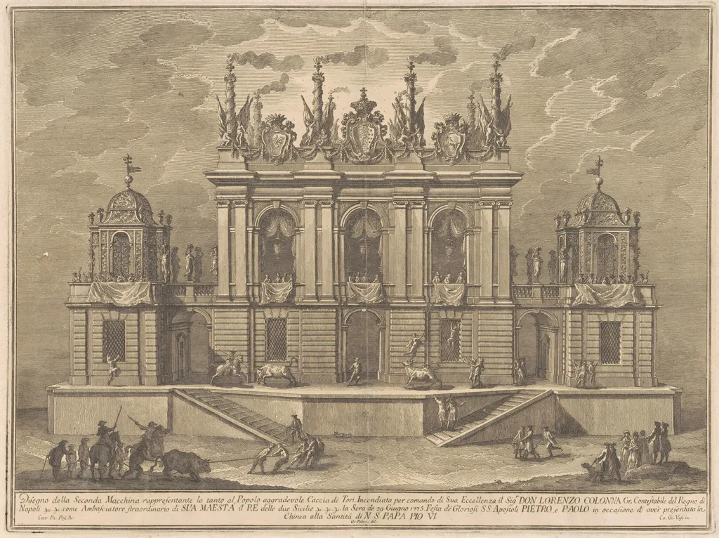The Seconda Macchina for the Chinea of 1775: A Bull-fight, by Giuseppe Vasi, ink, 1775