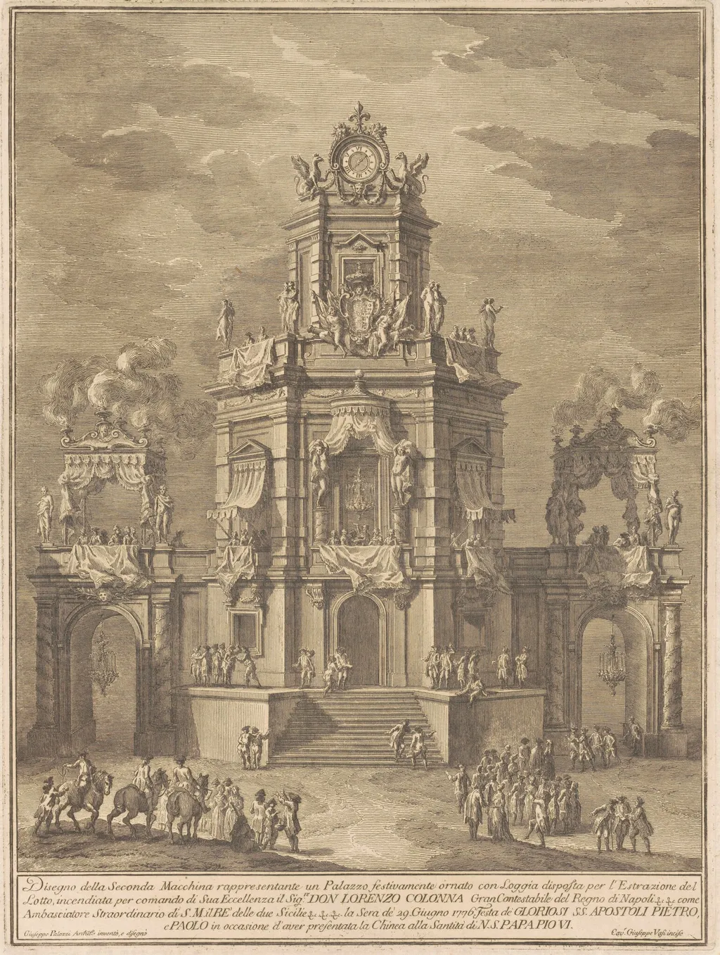 The Seconda Macchina for the Chinea of 1776: A Palace with a Loggia for the Lottery Draw, by Giuseppe Vasi, ink, 1776