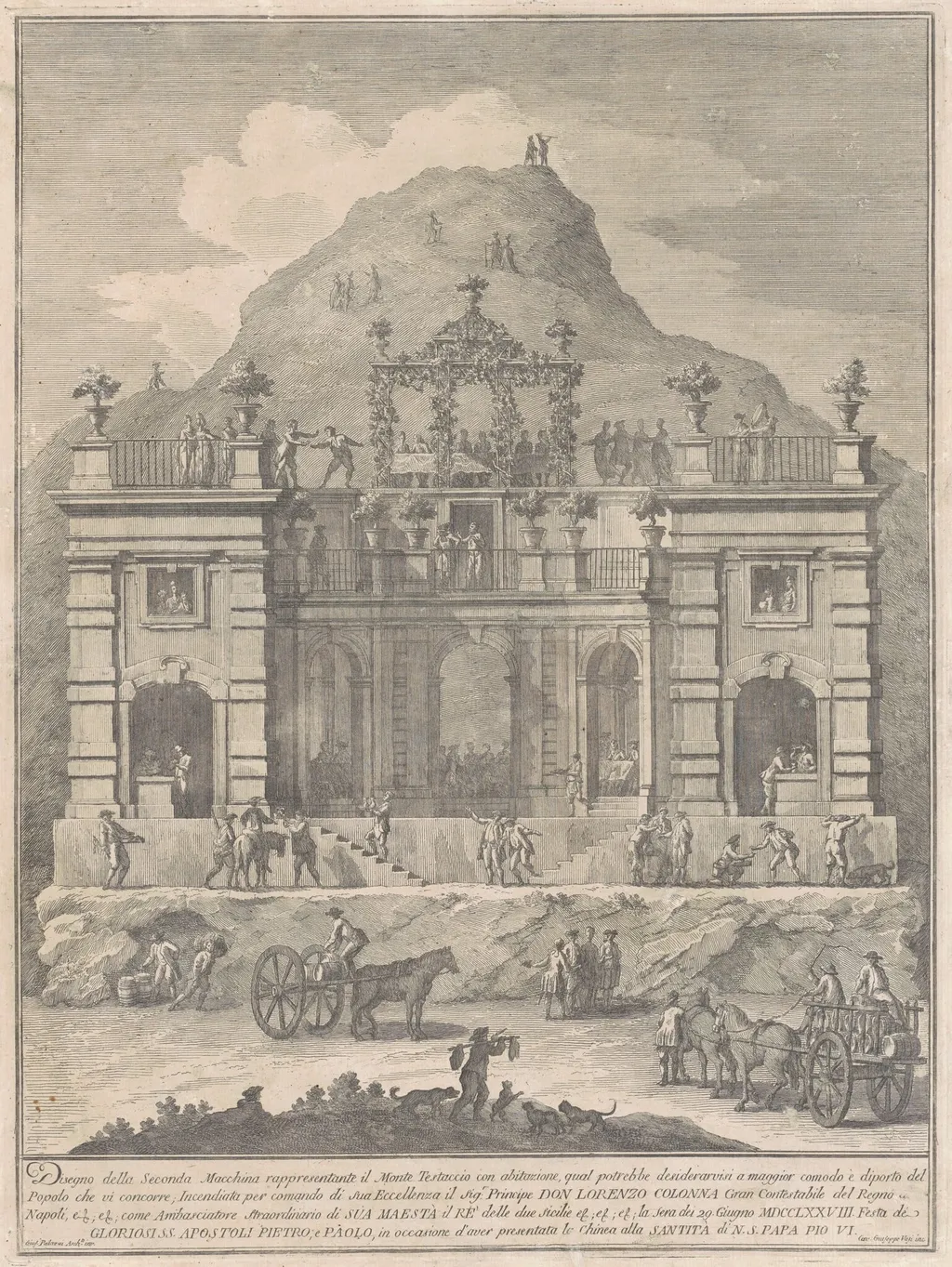 The Seconda Macchina for the Chinea of 1778: A Dwelling near Monte Testaccio, by Giuseppe Vasi, ink, 1778