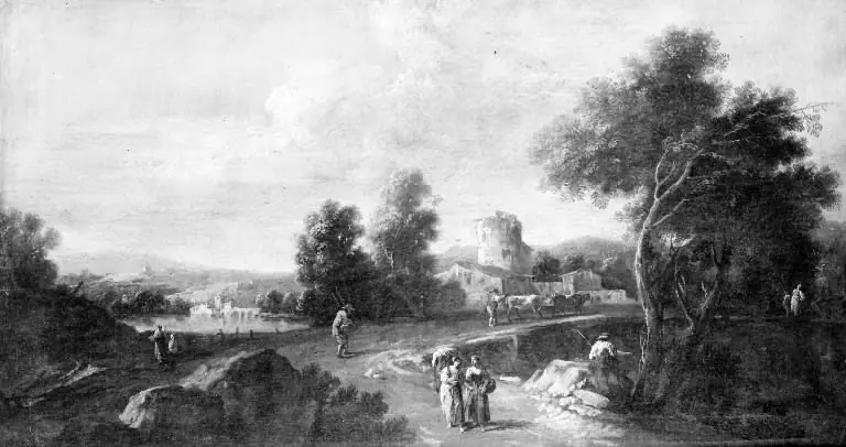 An Italian Landscape with Figures and Cattle, by Giuseppe Zais