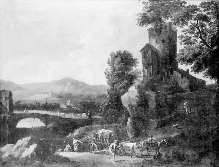 Mountain Landscape with Picturesque Buildings, by Giuseppe Zais