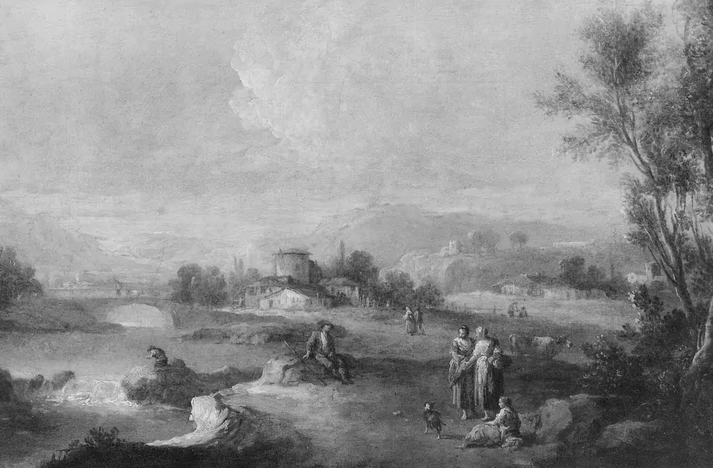 River Landscape with Figures, by Giuseppe Zais