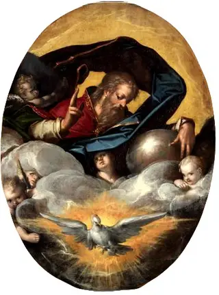 God the Father with the Holy Ghost and angels, by Bartholomeus Spranger