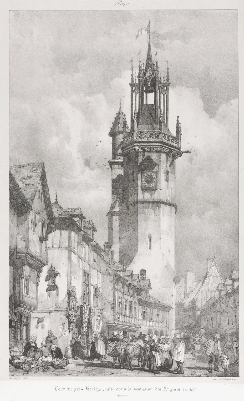 Voyages Pittoresques et Romantique dans l'Ancienne France, Normandie: Tour du Gros-Horlage, Évreux, by Godefroy Engelmann, 1824