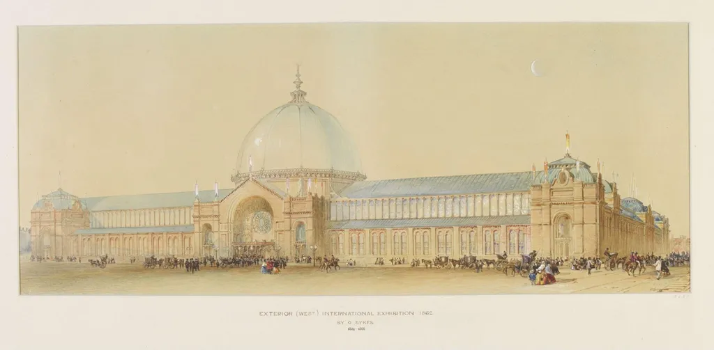 A perspective view of the west front of the International Exhibition 1862, by Godfrey Sykes, watercolor, 1850