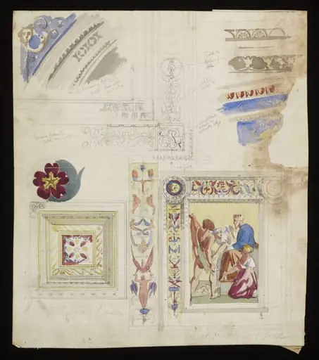 Study of frescos by Raphael on the ceiling of the Stanze della Segnatura in the Vatican Palace, by Godfrey Sykes