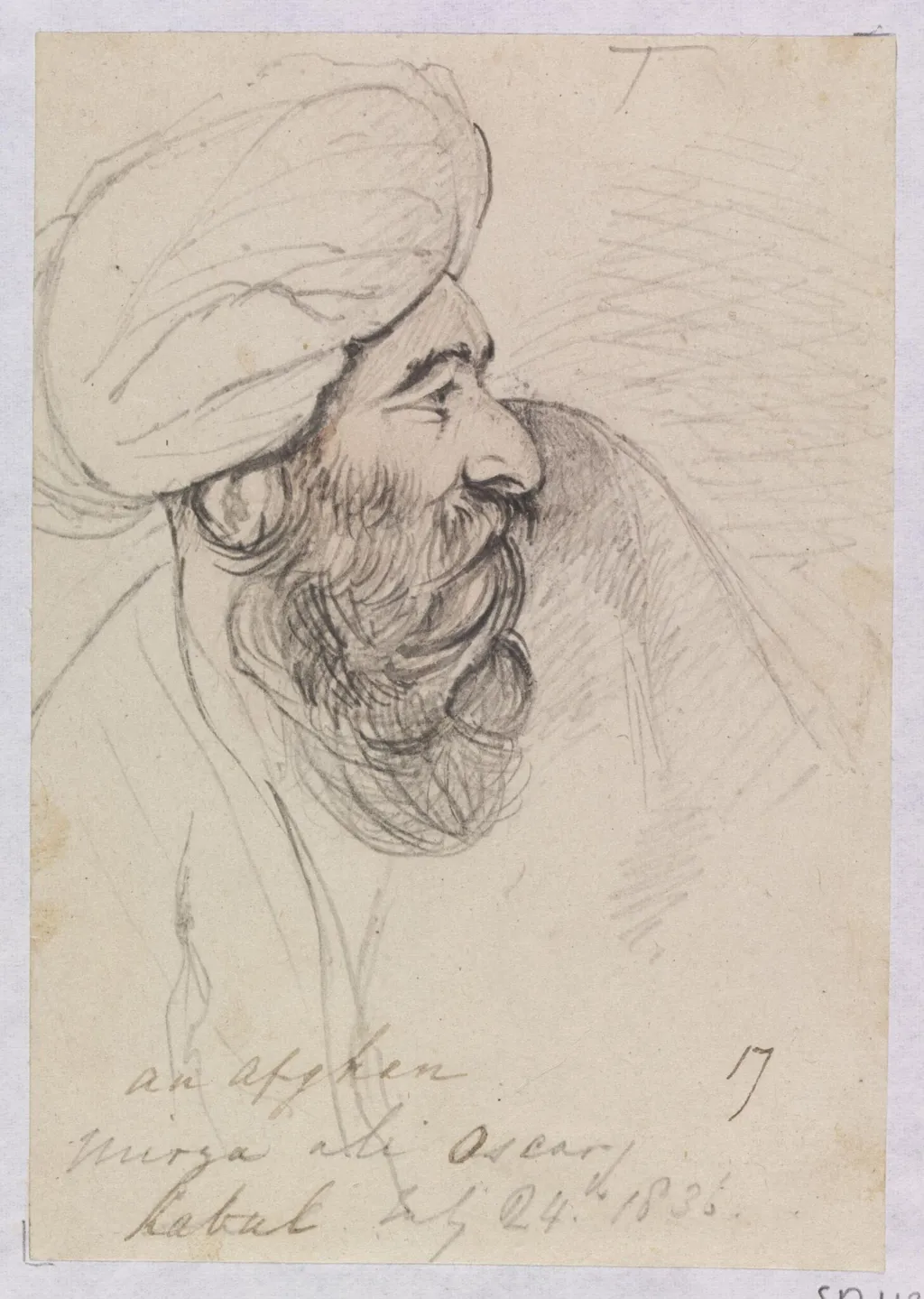 An Afghan. Mirza ali Oscary, by Godfrey Thomas Vigne, watercolor, 1836