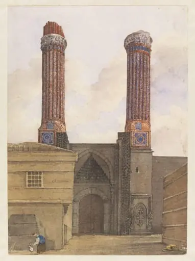At Erzeroom The 2 Minarets iki minar, by Godfrey Thomas Vigne