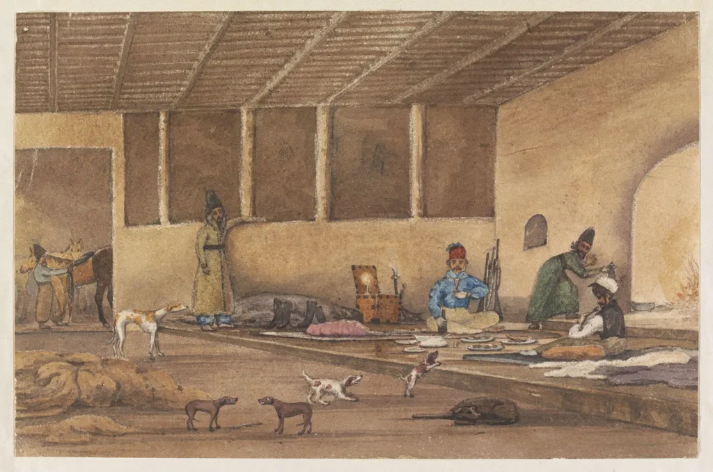 Bivouack Between Erzeroom and Tehran, by Godfrey Thomas Vigne, watercolor, 1833