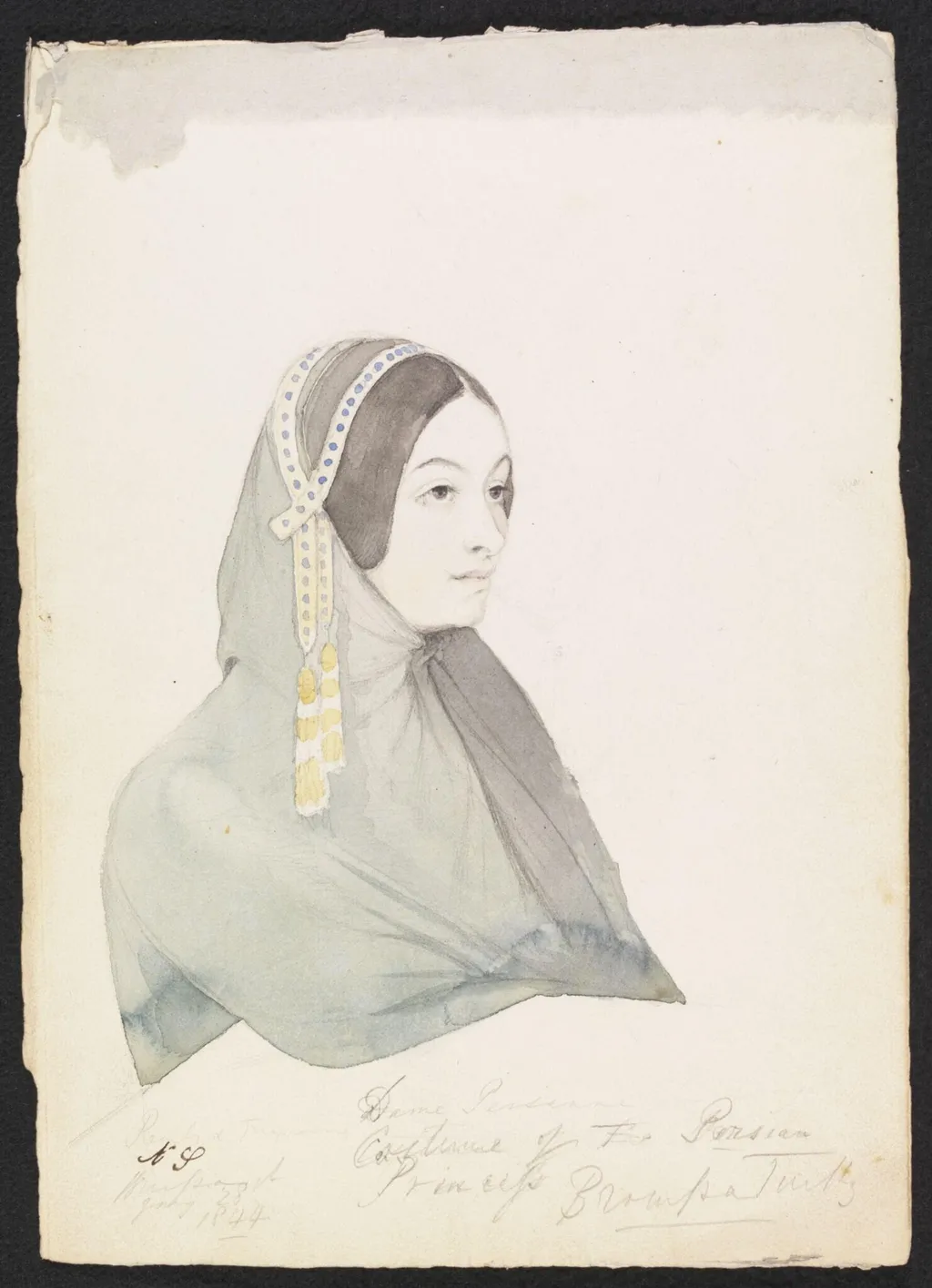 Costume of the Persian Princess Broussa Turkey, by Godfrey Thomas Vigne, watercolor, 1844