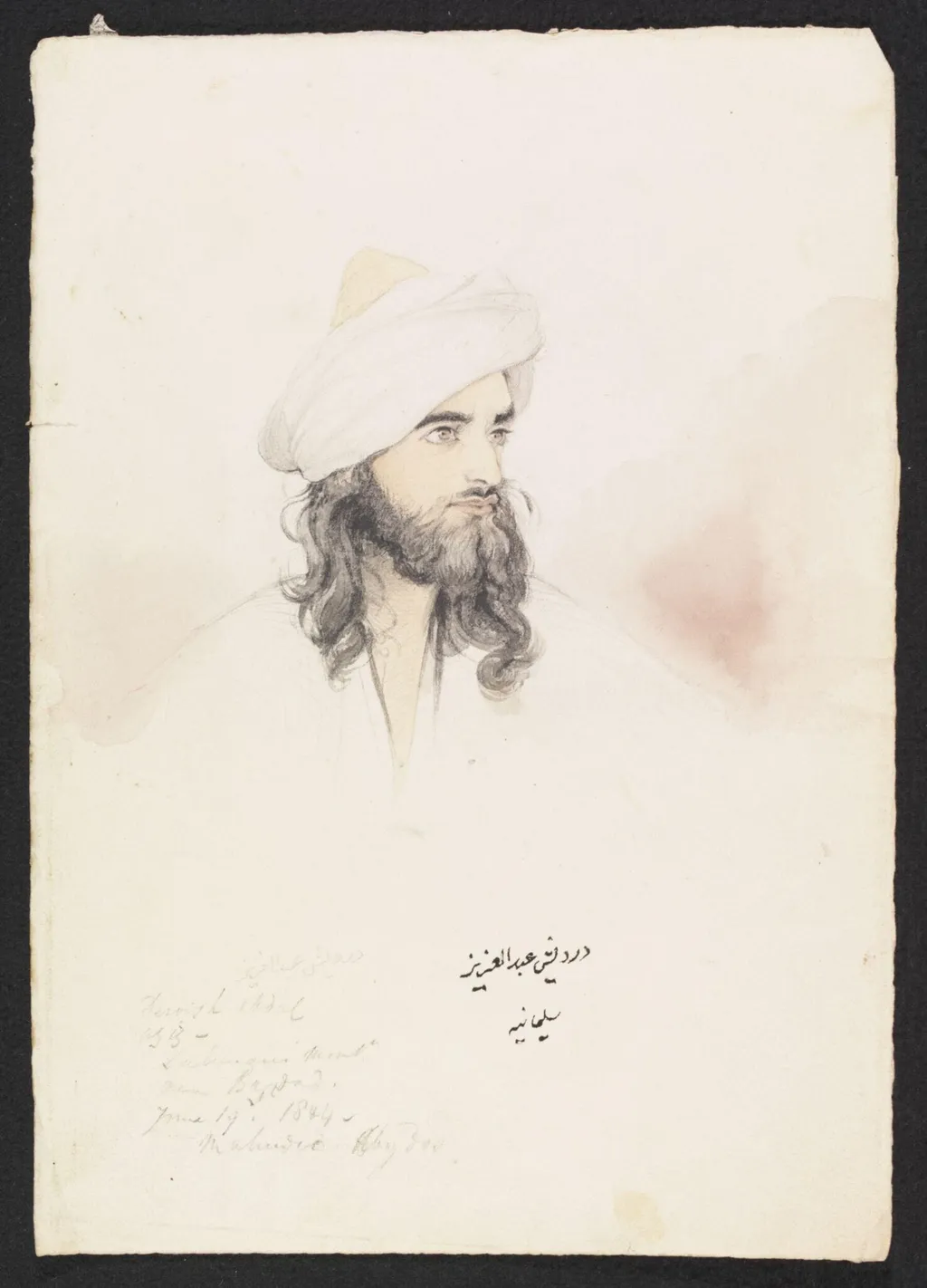Dervish Abdul Aziz - Suleiman Momd from Bagdad, by Godfrey Thomas Vigne, watercolor, 1844
