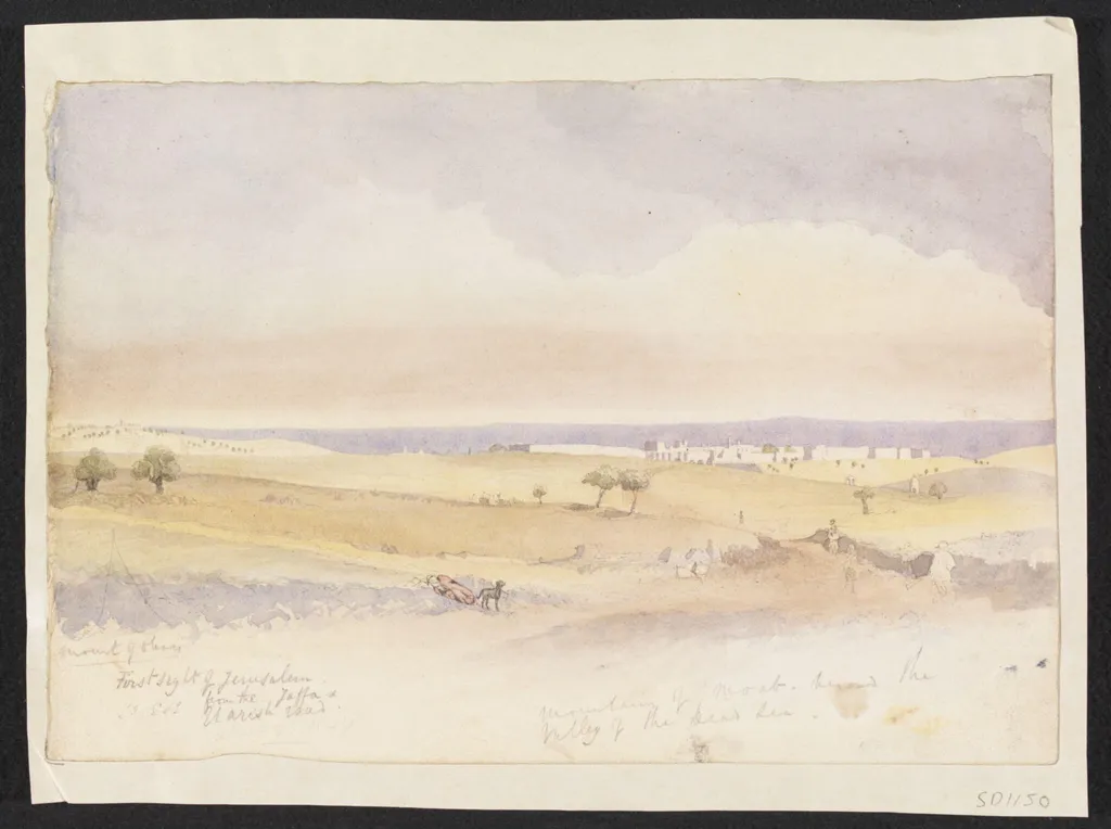 First sight of Jerusalem from the Jaffa & El Arish road, by Godfrey Thomas Vigne, watercolor, 1844