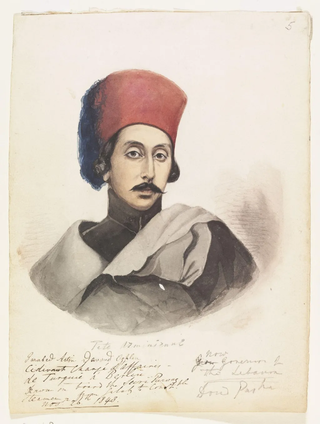 Garabed Artin Davoud Oghlou Ci-devant Chargé daffaires de Turquie à Berlin, by Godfrey Thomas Vigne, watercolor, 1843