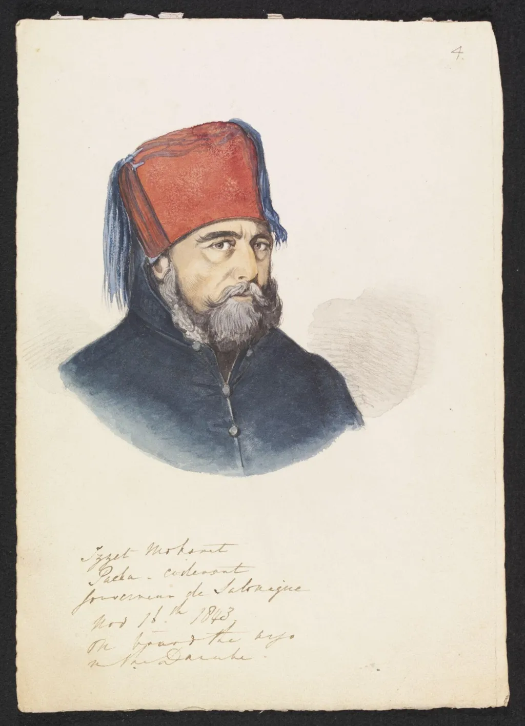 Izzet Mohamet Pasha - ci-devant Gouverneur de Salonique, by Godfrey Thomas Vigne, watercolor, 1843