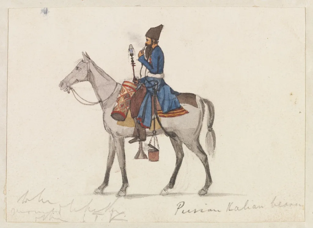 Persian Kalian Bearer, by Godfrey Thomas Vigne, watercolor, 1833