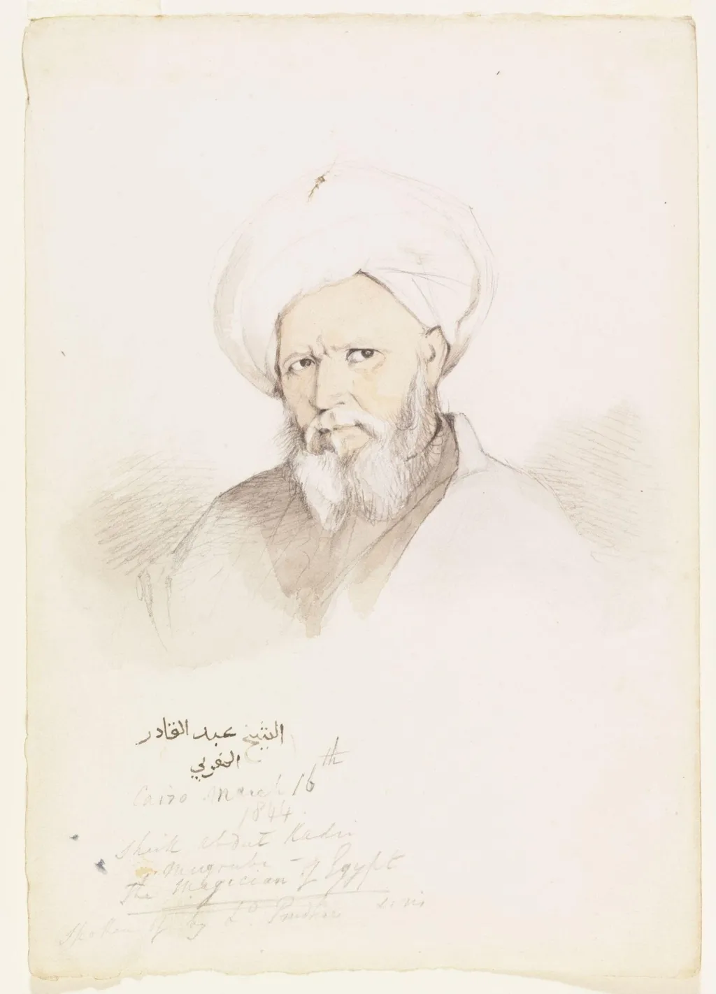 Sheik Abdul Kadir Mugrabi - The Magician of Egypt, by Godfrey Thomas Vigne, watercolor, 1844