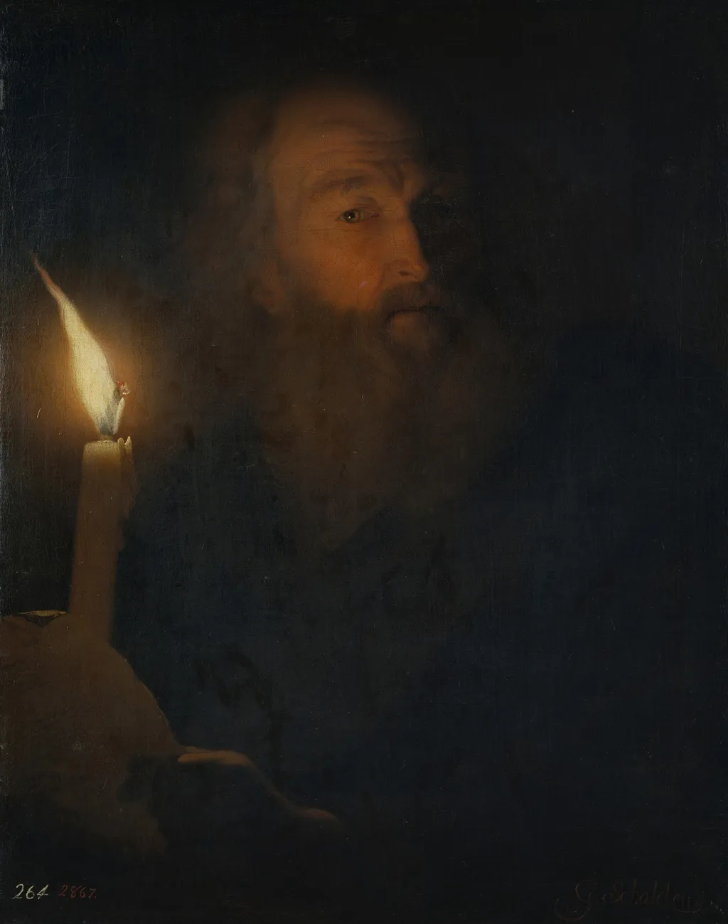 Old Man reading by Candlelight, by Godfried Schalcken, oil, 1700