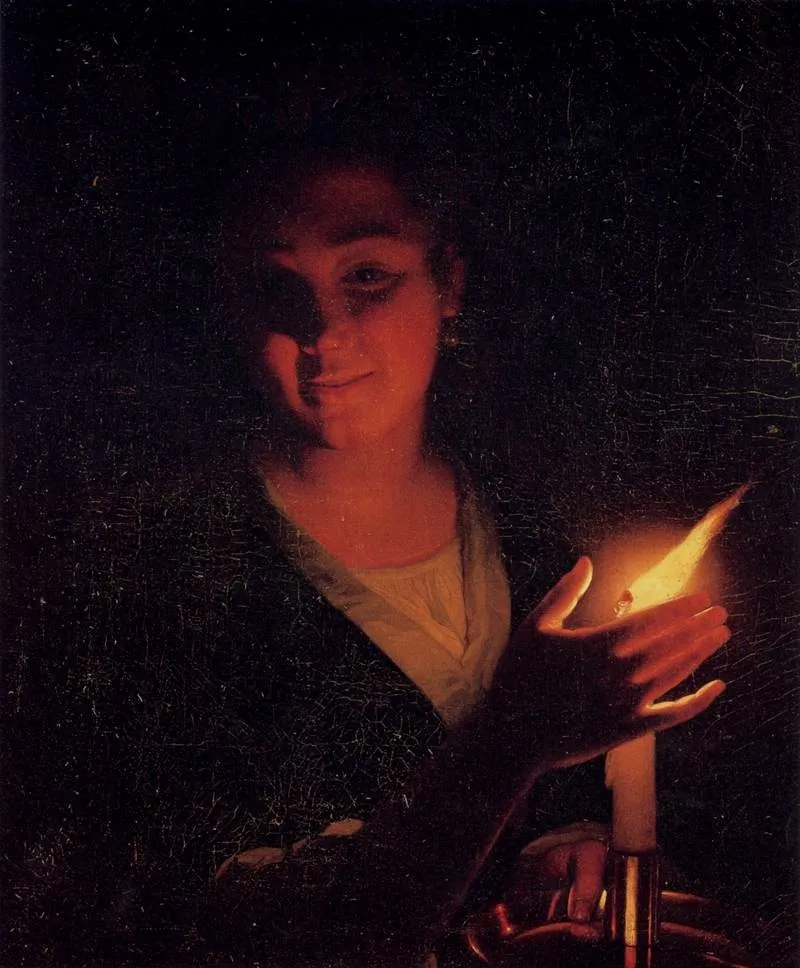 Young Girl with a Candle, by Godfried Schalcken, oil, 1670