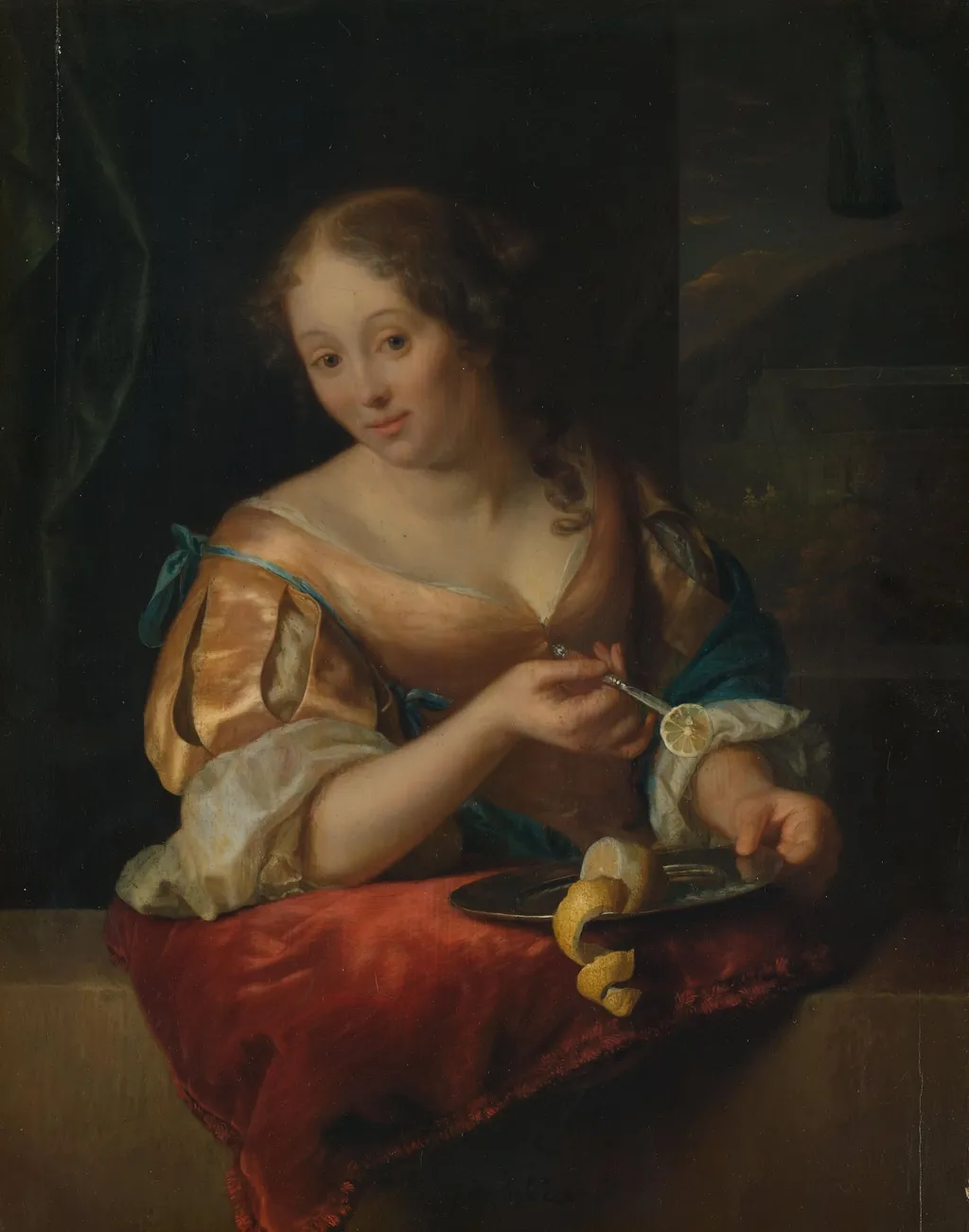 Young Woman with Lemon, by Godfried Schalcken, unspecified, 1688