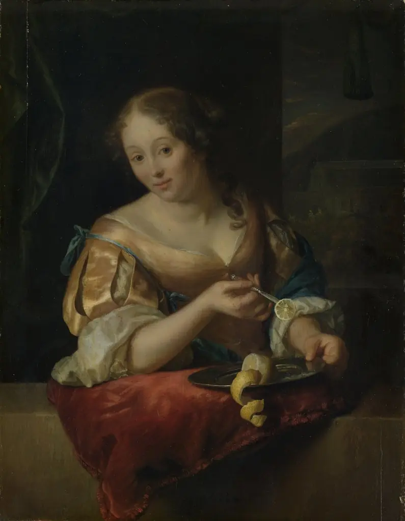 Young woman with lemon, by Godfried Schalcken