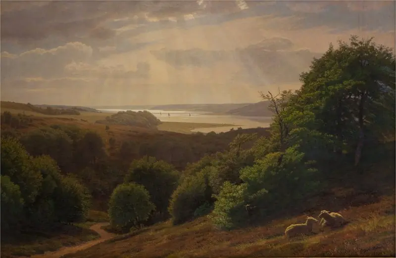 Udsigt fra Vesterskov ved Mariager; i baggrunden fjorden, by Godtfred Rump
