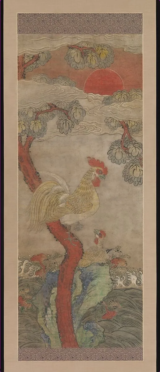 작자미상 화조도 조선|作者未詳 花鳥圖 朝鮮|Golden Rooster and Hen