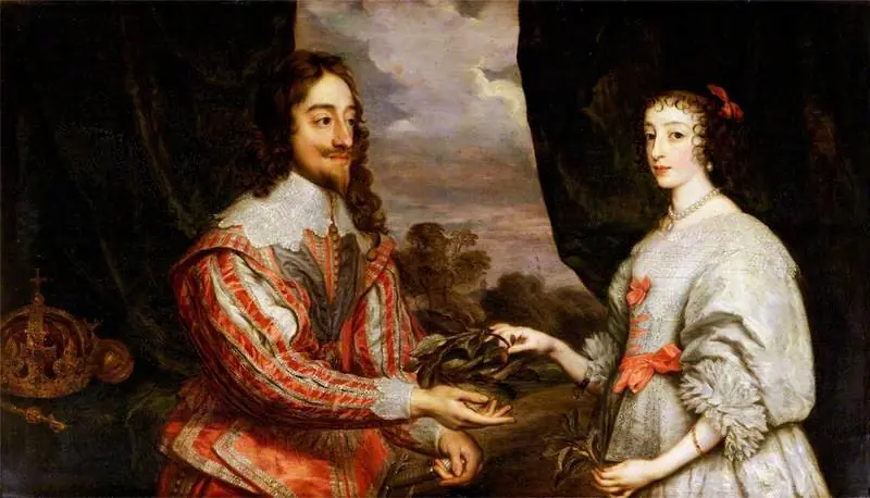 Charles I (1600–1649), and Henrietta Maria (1609–1669), with a Laurel Wreath, by Gonzales Coques, 1630