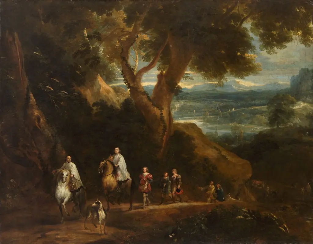 Landscape with Rudolf von Habsburg and the priest, by Gonzales Coques