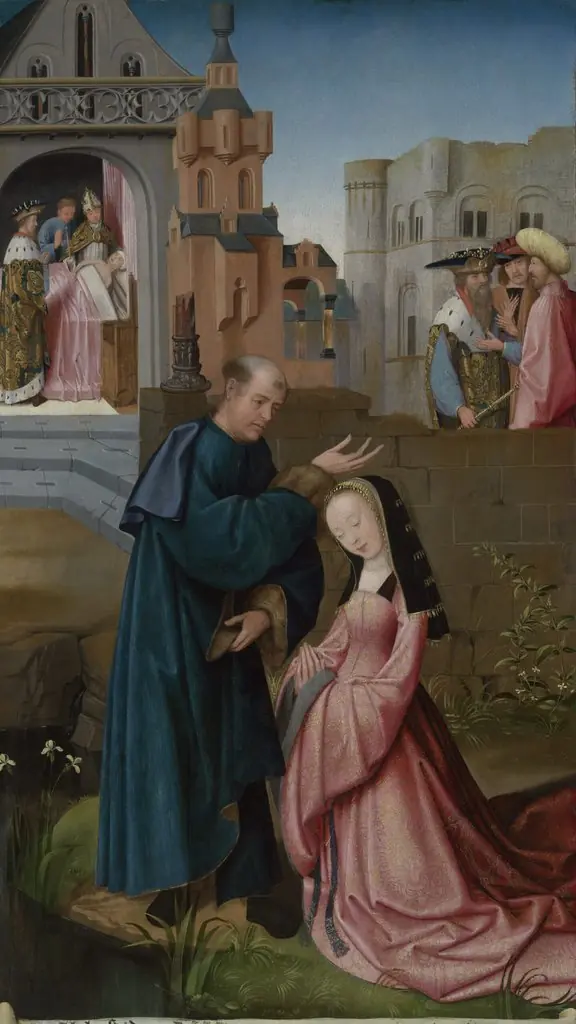 Baptism of Dymphna, with the Death of Dymphna’s Mother Represented in the Background, by Goswin van der Weyden