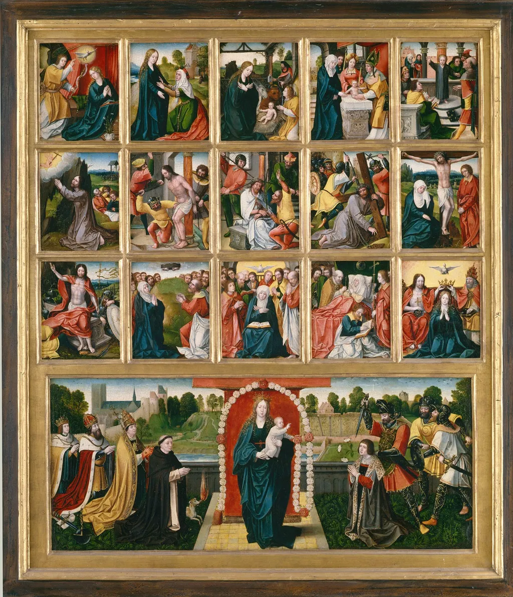 The Fifteen Mysteries and the Virgin of the Rosary, by Goswin van der Weyden, oil