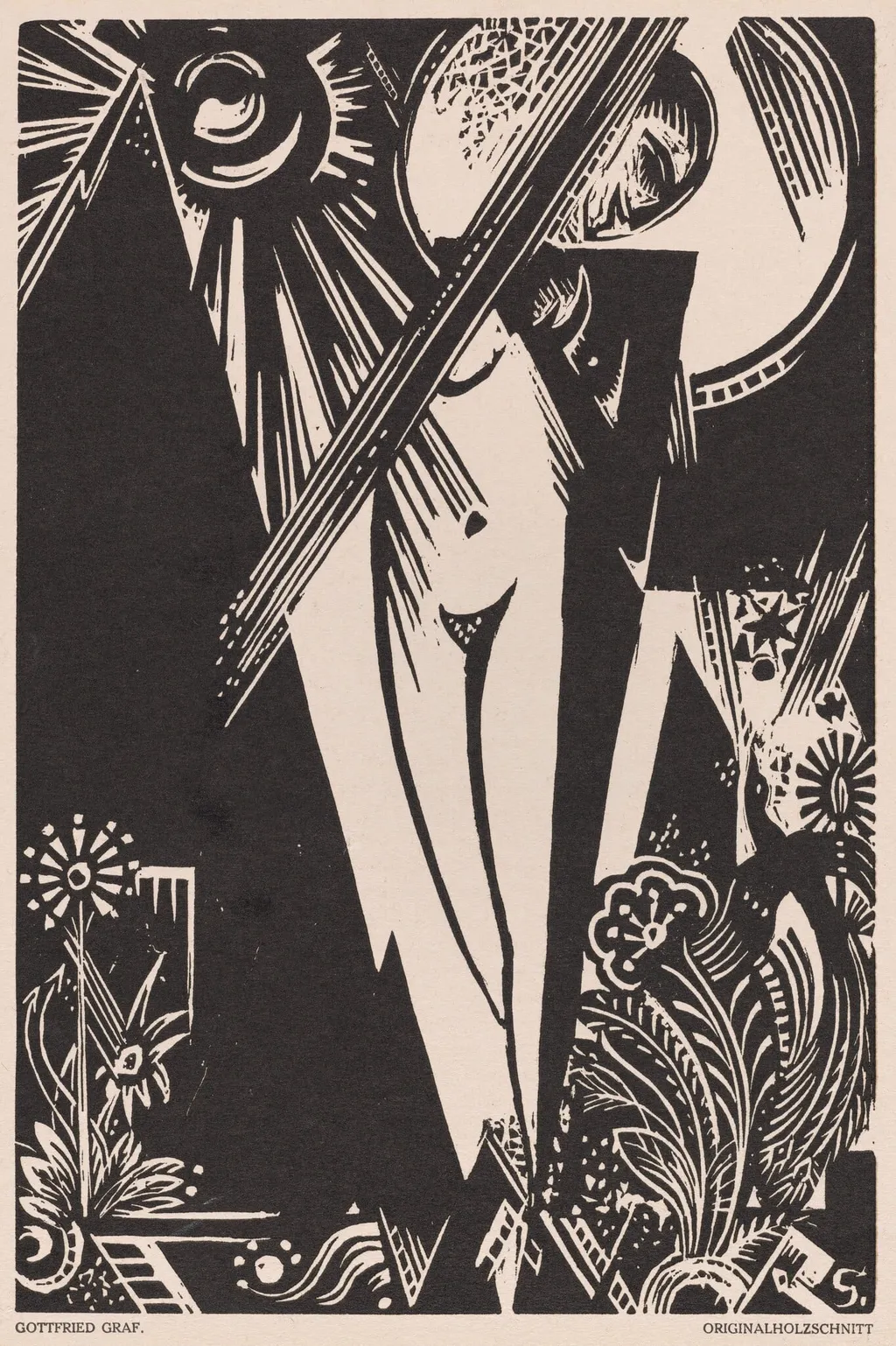Untitled (Girl with Bird of Paradise), by Gottfried Graf, ink, 1918