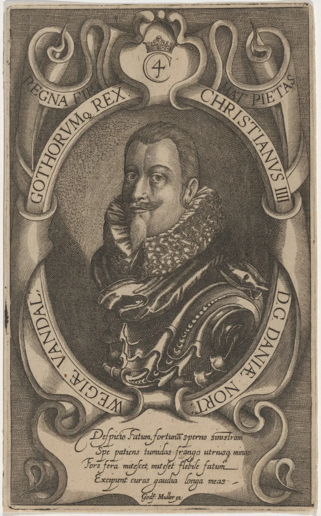 Christian IV, King of Denmark, by Gottlieb Muller, ink, 1817