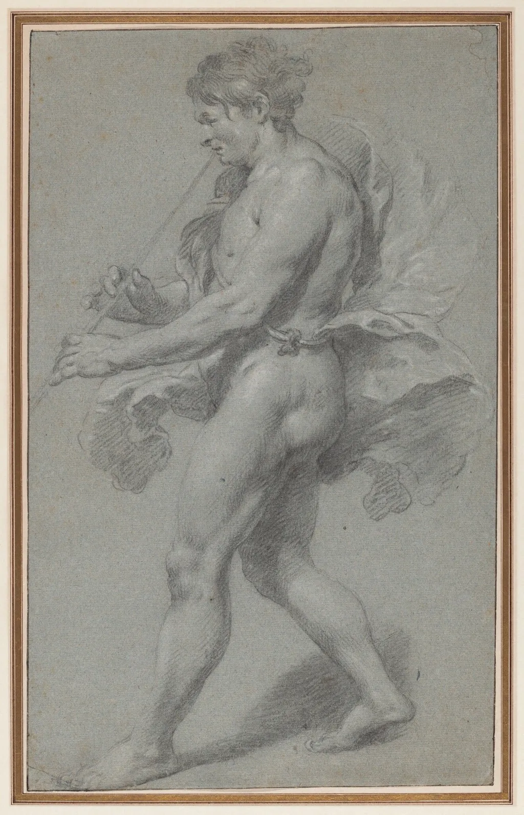 Study of a Man Playing a Pipe, by Govaert Flinck, chalk, 1644