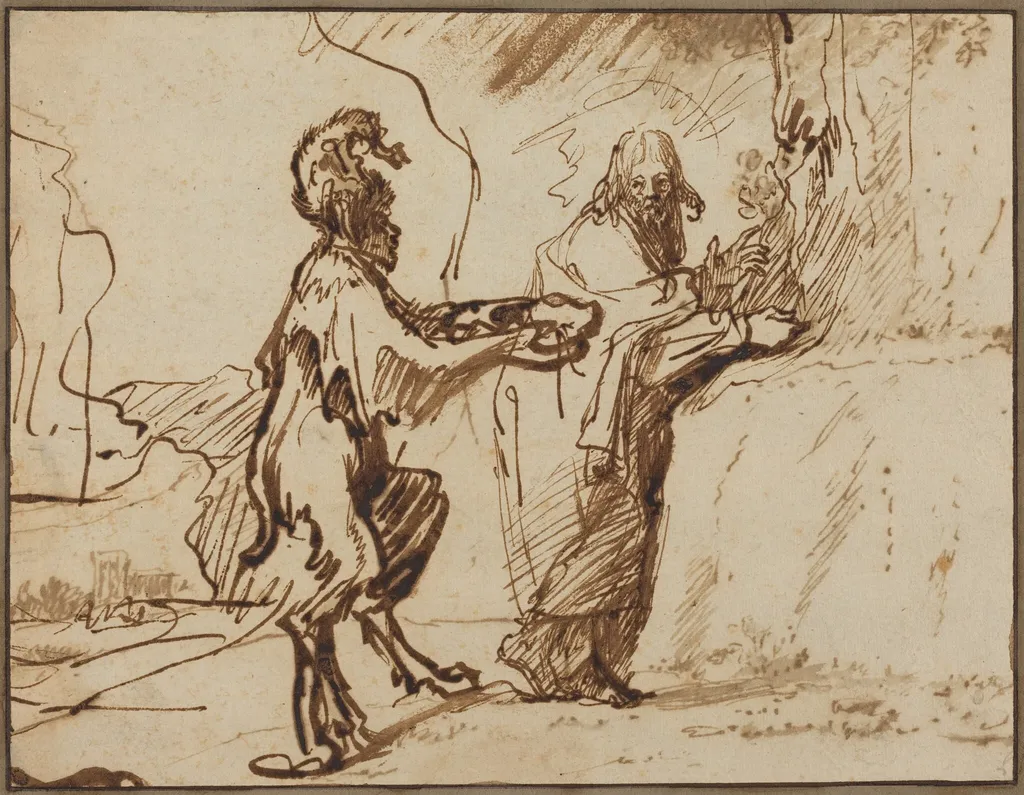 Temptation of Christ, by Govaert Flinck, ink, 1638