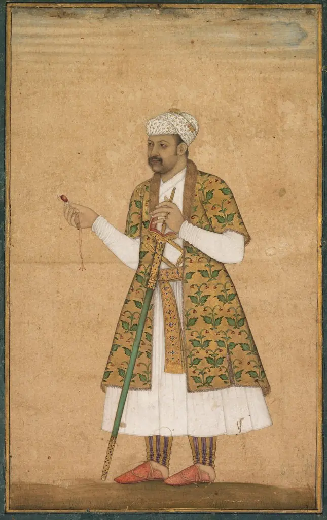 A Courtier, Possibly Khan Alam, Holding a Spinel and a Deccan Sword, by Govardhan