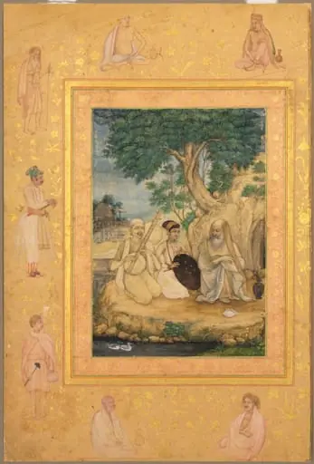 Prince and ascetics, from the Late Shah Jahan Album, by Govardhan