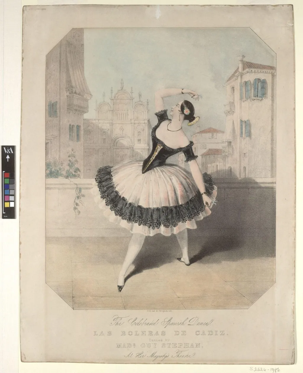 The Celebrated Spanish Dance Las Boleras de Cadiz danced by Marie Guy Stephan, by Graf, C., 1844