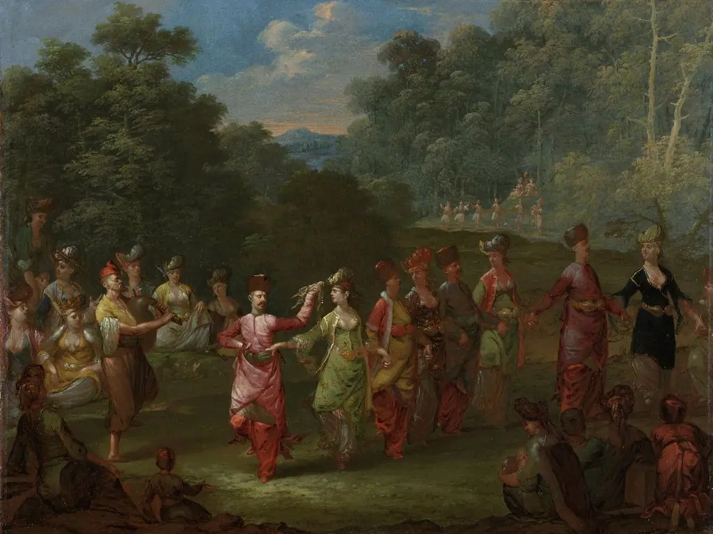 Greek Men and Women Dancing the Khorra