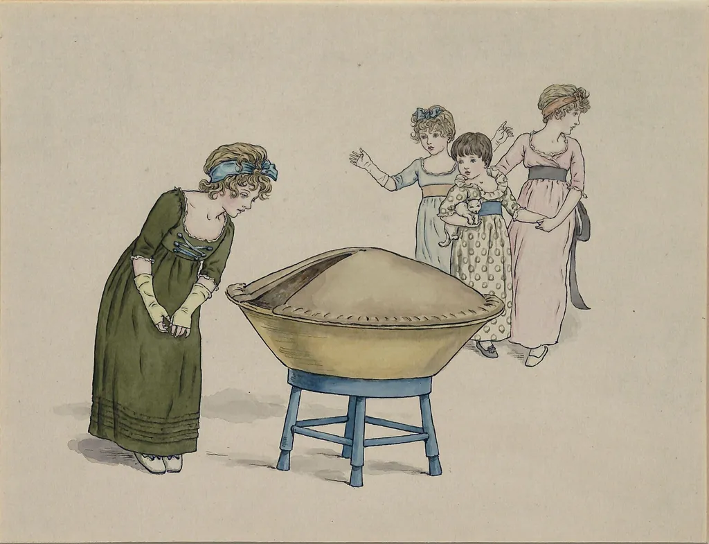 Peeped in it, by Greenaway, watercolor, 1846