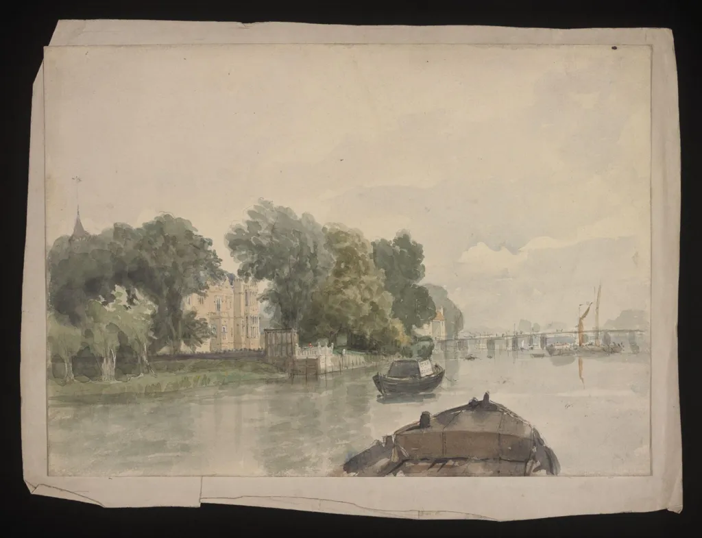 Watercolour drawing by the Grieve family, showing a scene on the River Thames, by Grieve, 1850
