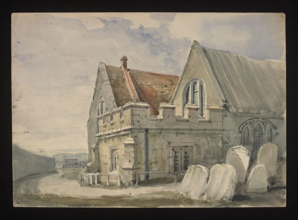 Watercolour drawing by the Grieve family, showing St Peter's Church in Kent, by Grieve, 1850