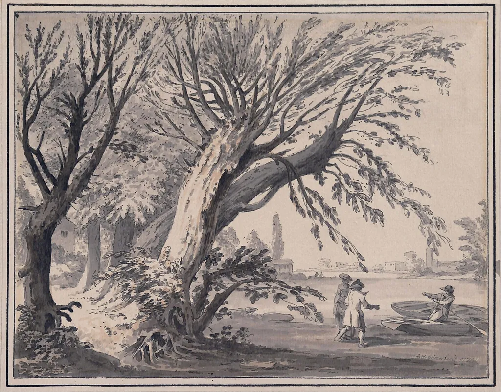 Scene on the Thames with Boats and Figures, by Grimm, watercolor, 1773
