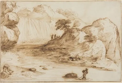 Landscape with a Waterfall, by Guercino