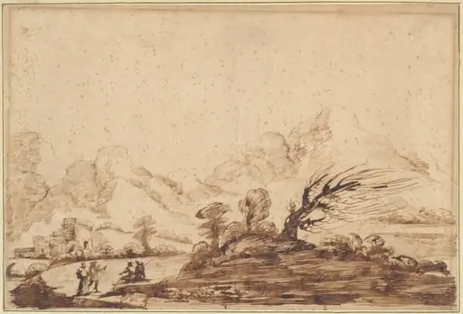Landscape with Figures, by Guercino