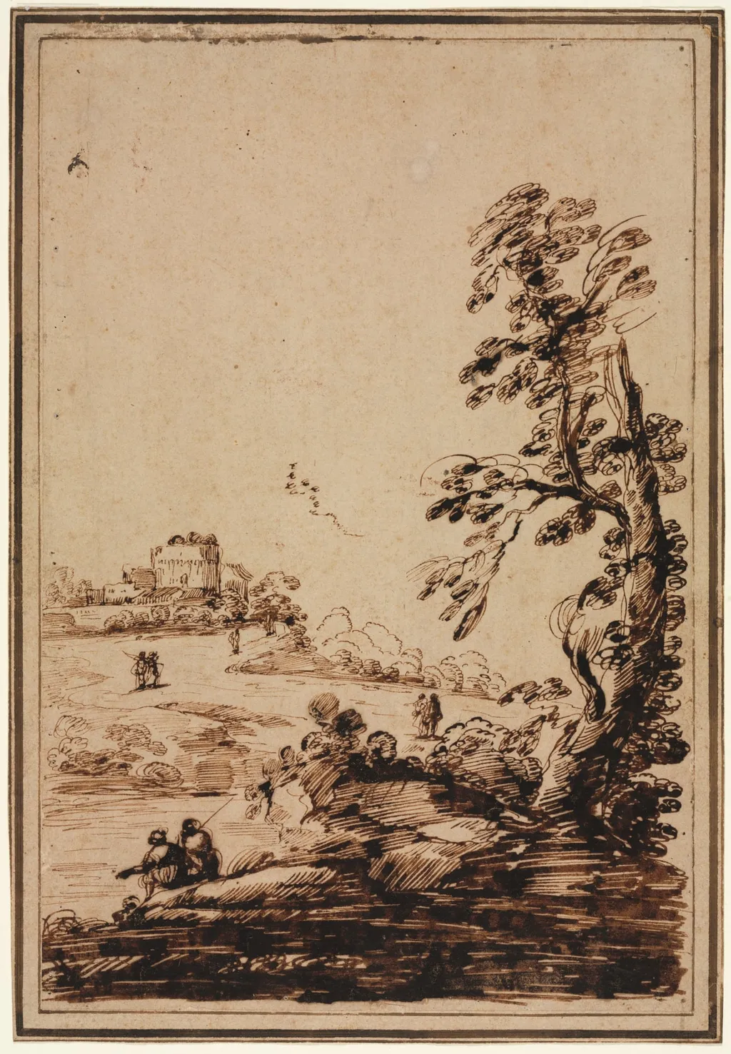 Landscape with Small Group of Buildings, by Guercino