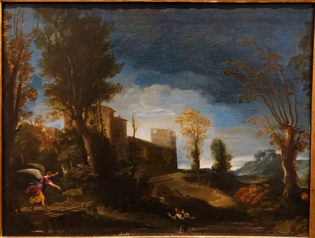 Landscape with Tobias and the Angel, by Guercino