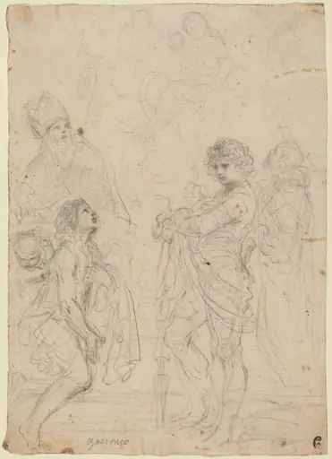 Madonna and Child with Saints Gimignano, John the Baptist, George and Peter Martyr, by Guercino