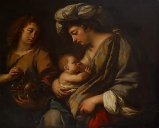 Pakomatkalla Egyptiin. Neitsyt Maria imettää Jeesus-lasta, by Guercino