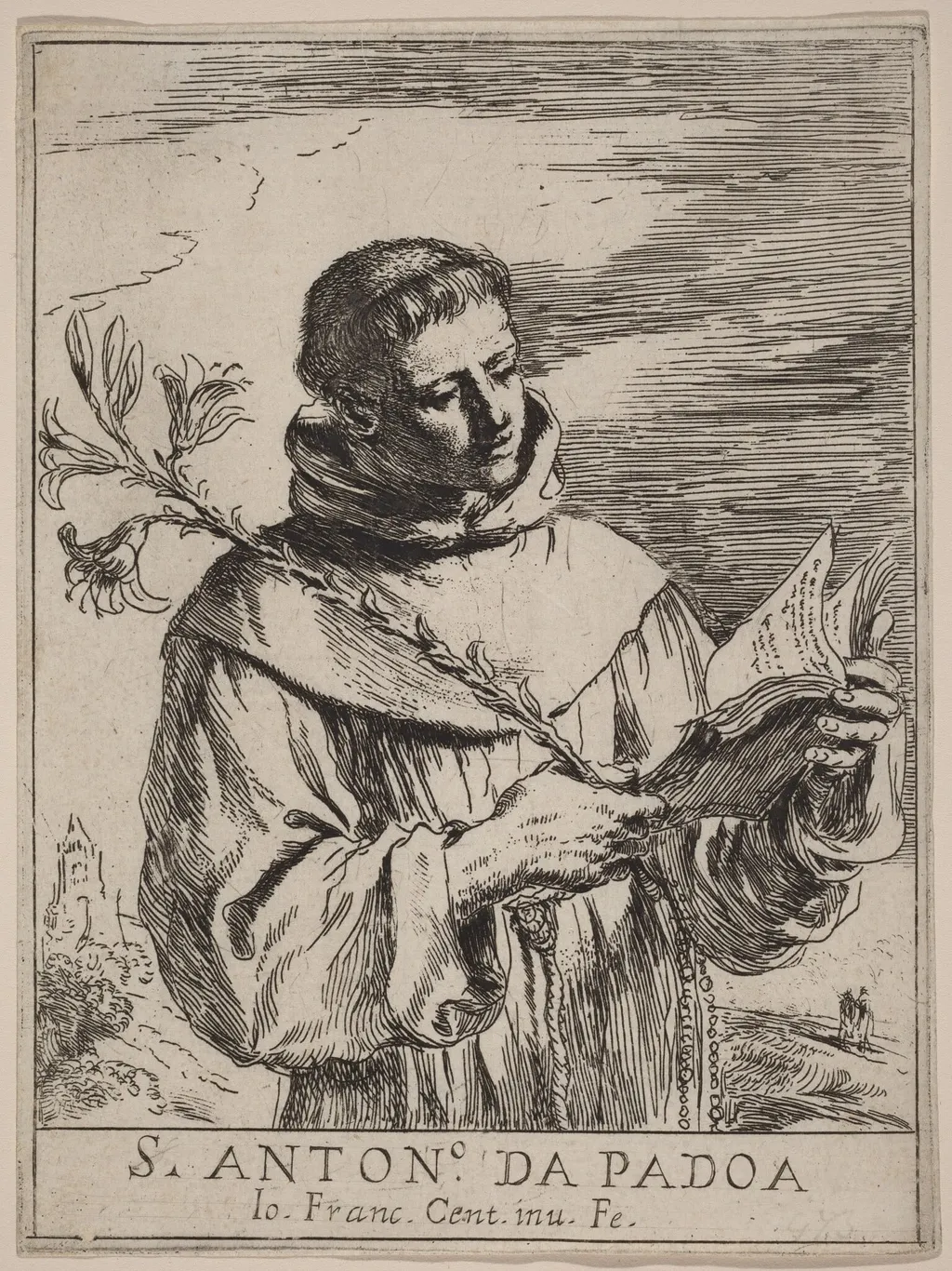 Saint Anthony of Padua, by Guercino, ink, 1634