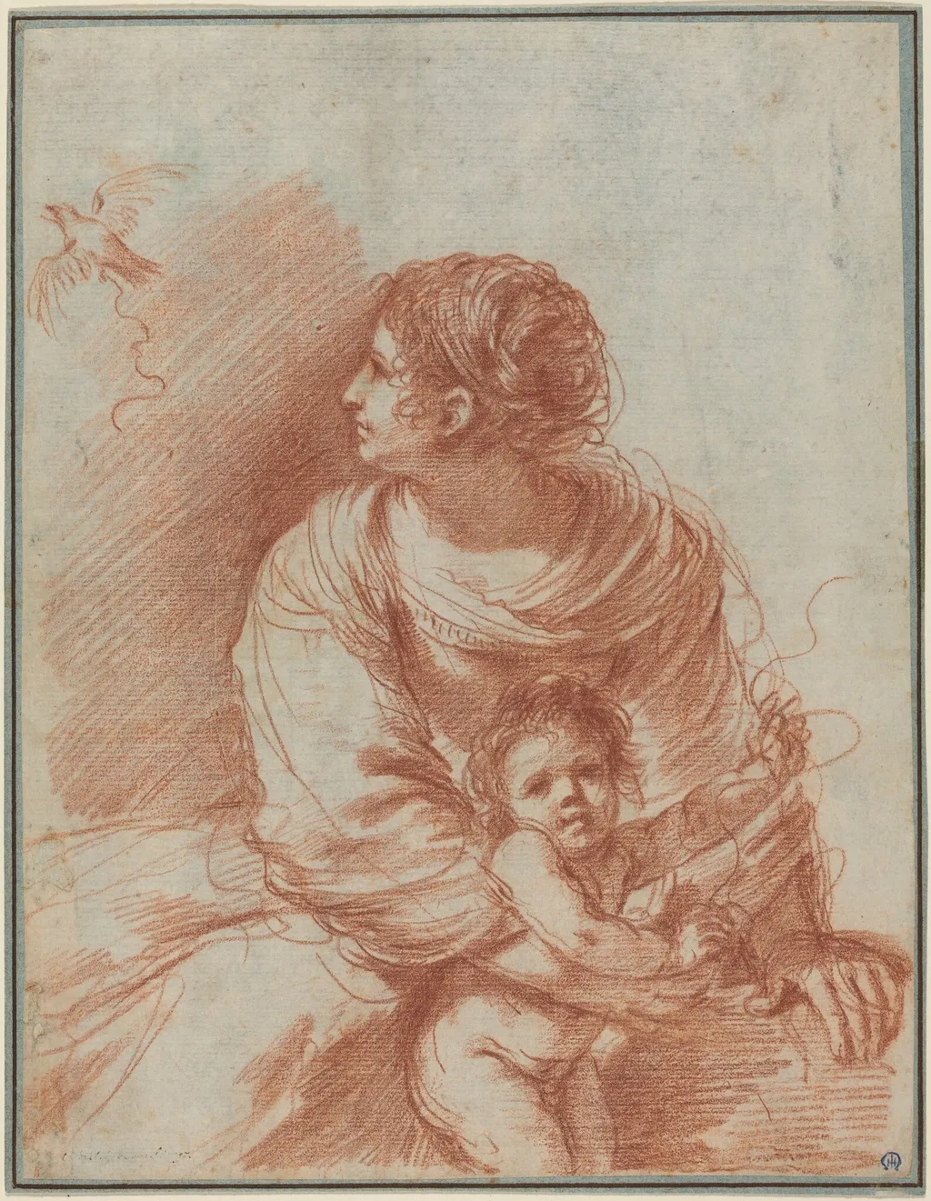 The Madonna and Child with an Escaped Goldfinch, by Guercino, chalk, 1634